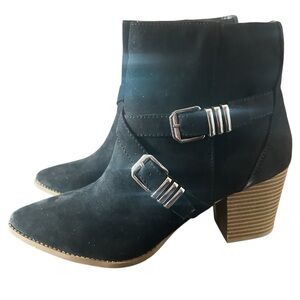 Sun + Stone Buckle Accent Western Boho Chic Black Ankle Boots NEW Size 8